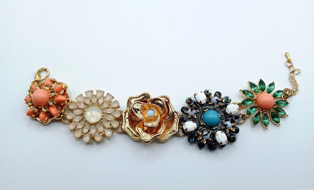 New Multi-Color Floral Charm Rhinestone Bracelet